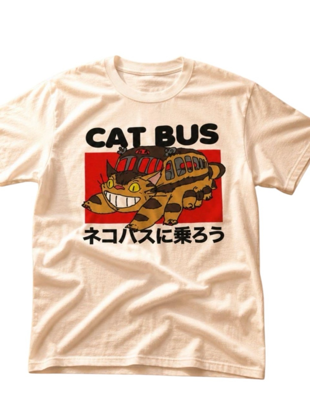 Gildan Cat Bus Anime Graphic Tee with Red Accent